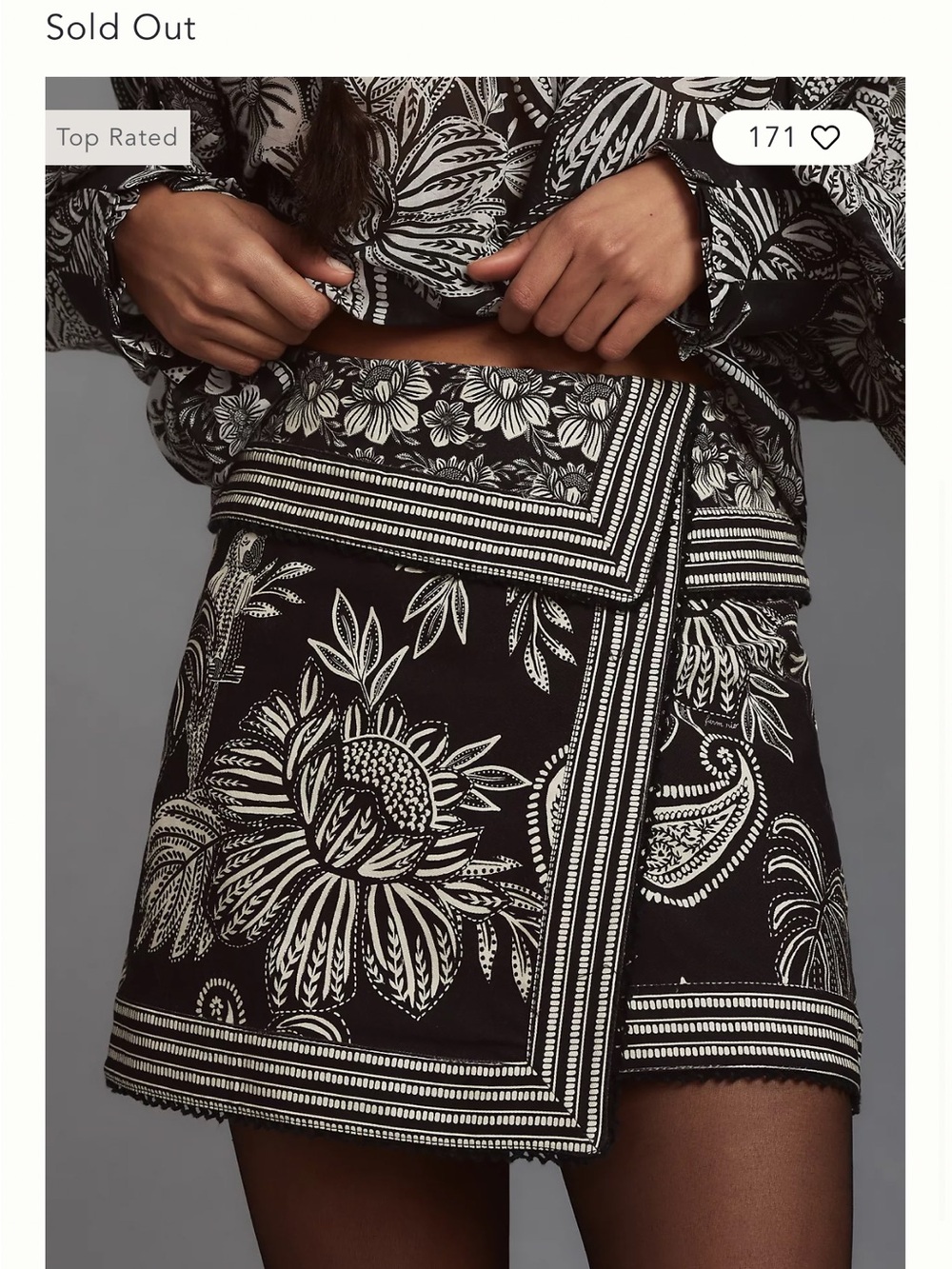 FARM Rio Black & White Floral Wrap Mini Skirt